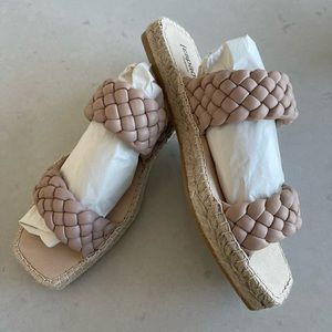 New nude leather woven espadrilles